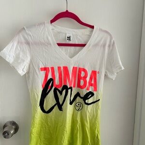 White V-Neck T-Shirt with Pink Print